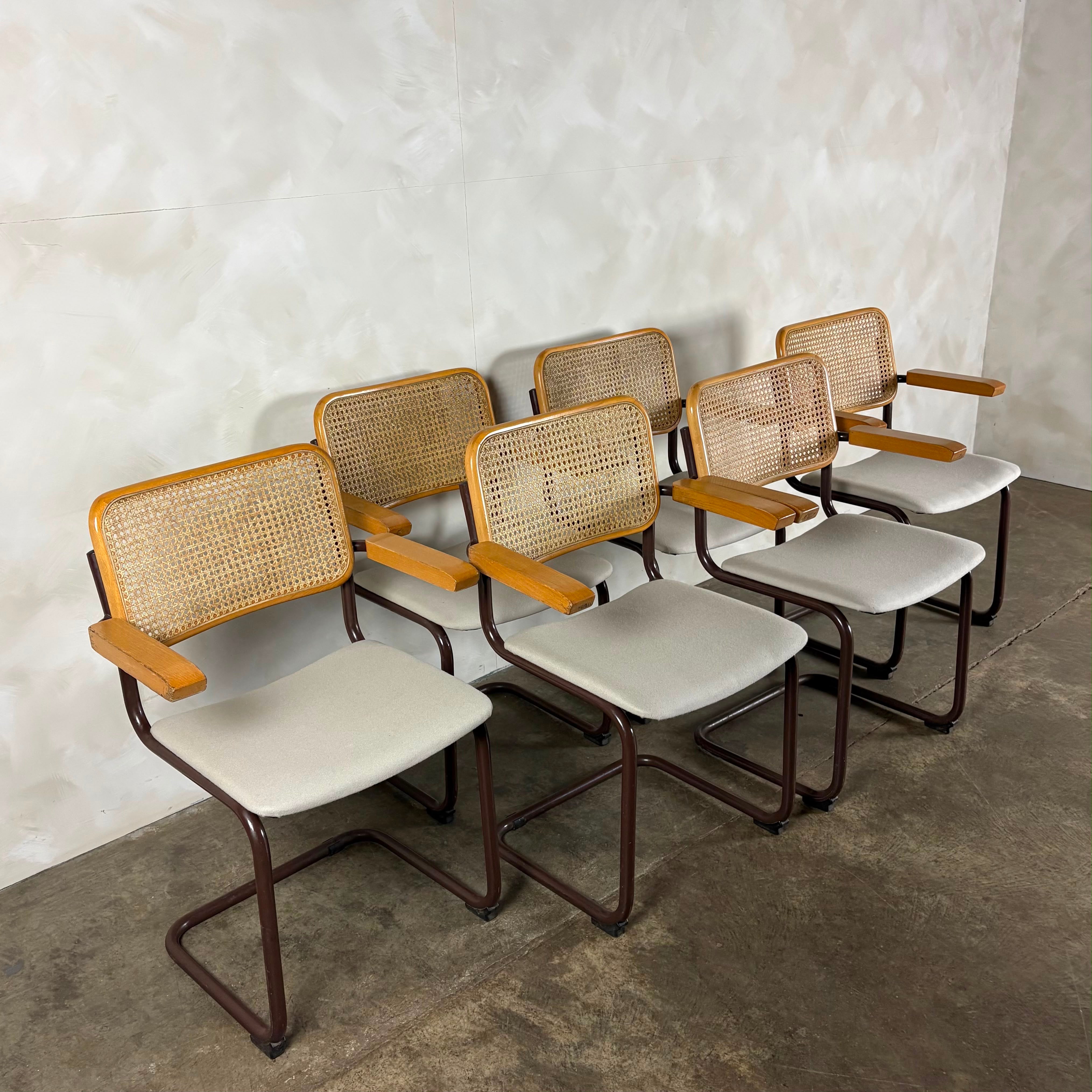Six Brown Cesca Cane Rattan Marcel Breuer Dining Chairs Mid Century Vintage Retro MCM