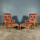 Leather Patchwork Armchair & Footstool Mid Century Vintage Retro MCM