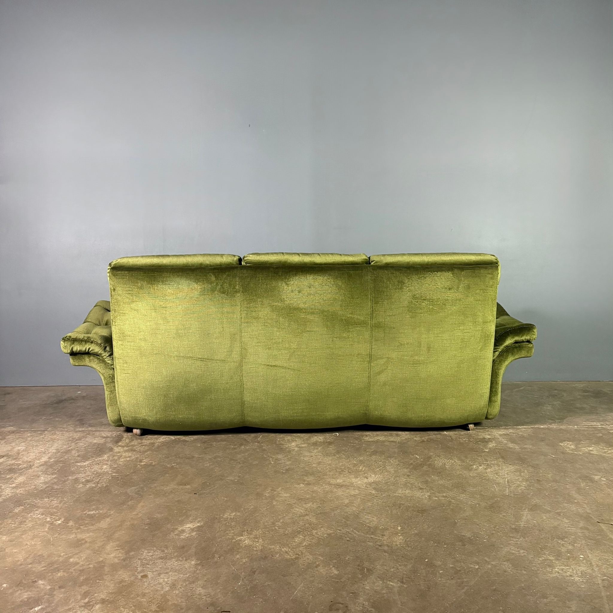 Mid Century Three Seater Sofa Green Velvet Vintage Retro MCM