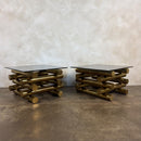 Pair Of Pieff Brass & Smoked Glass Side/Coffee Tables 1970s Mid Century Vintage Retro MCM
