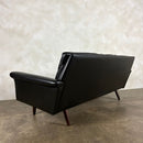 Black Leather Three Seater Sofa Danish 1960s Mid Century Vintage Retro MCM