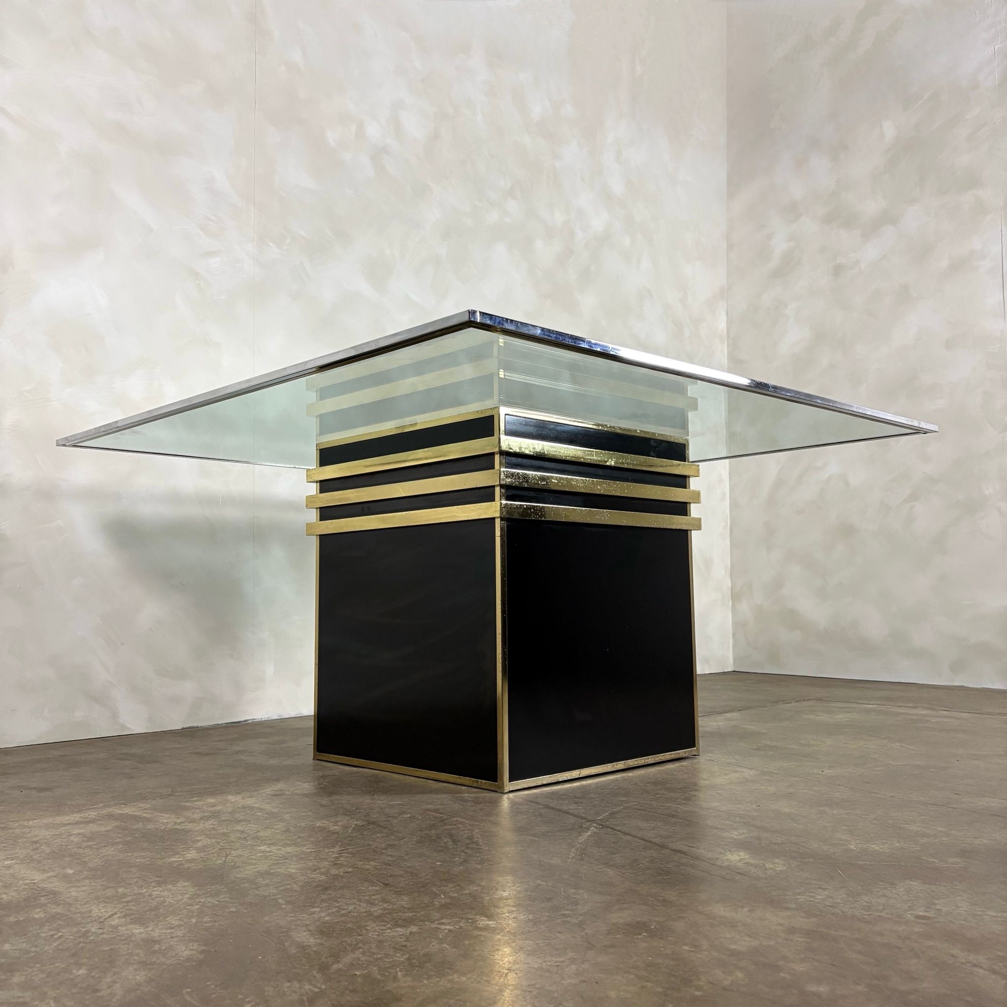 Italian Renato Zevi Dining Table Black Brass Glass Mid Century Vintage Retro MCM