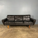 Three Seater Black Leather Sofa Georg Thams Vejen Polstermøbelfabrik Model 64 Mid Century Vintage Retro MCM