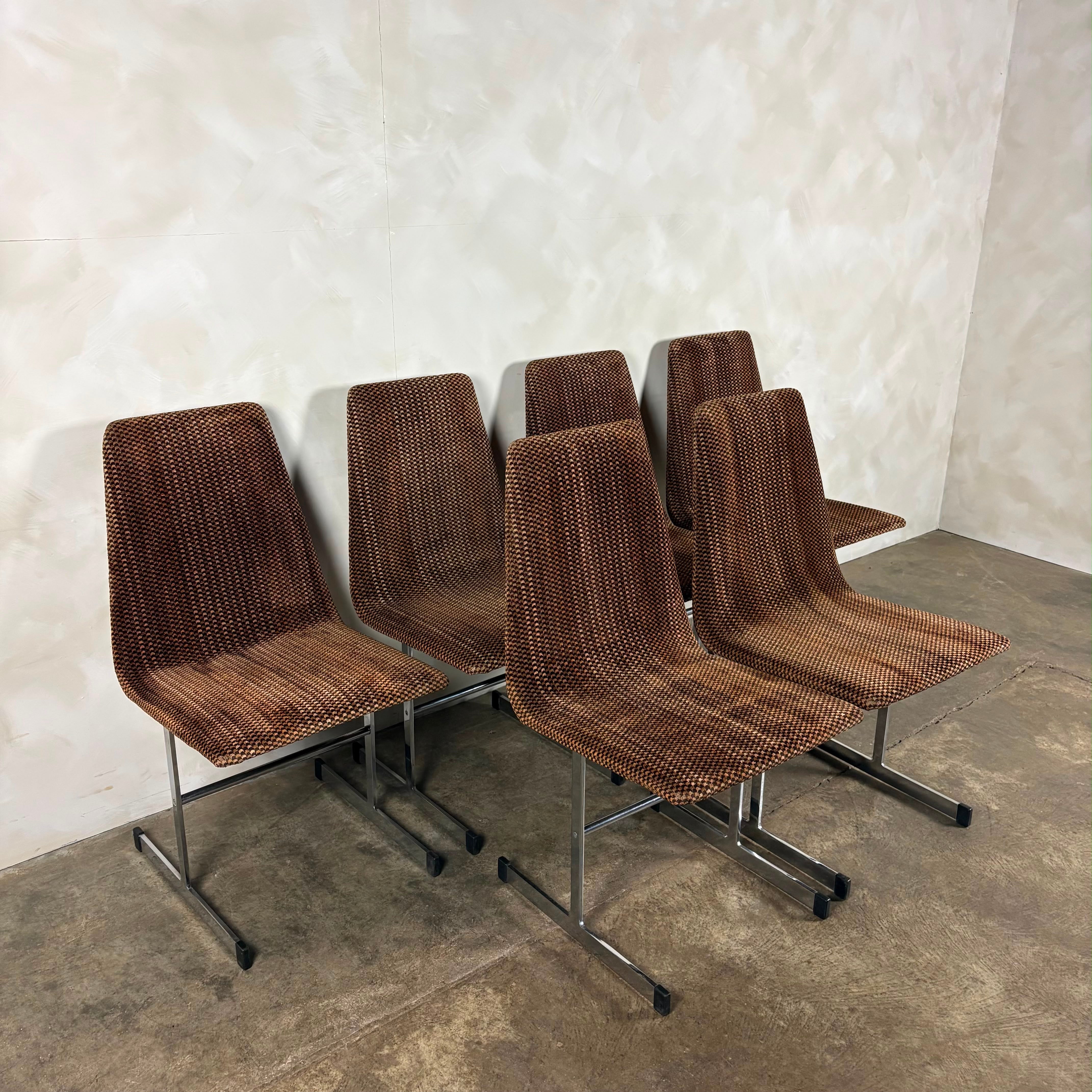 Six Mid Century Pieff Lisse Chrome Geometric Dining Chairs Vintage Retro MCM
