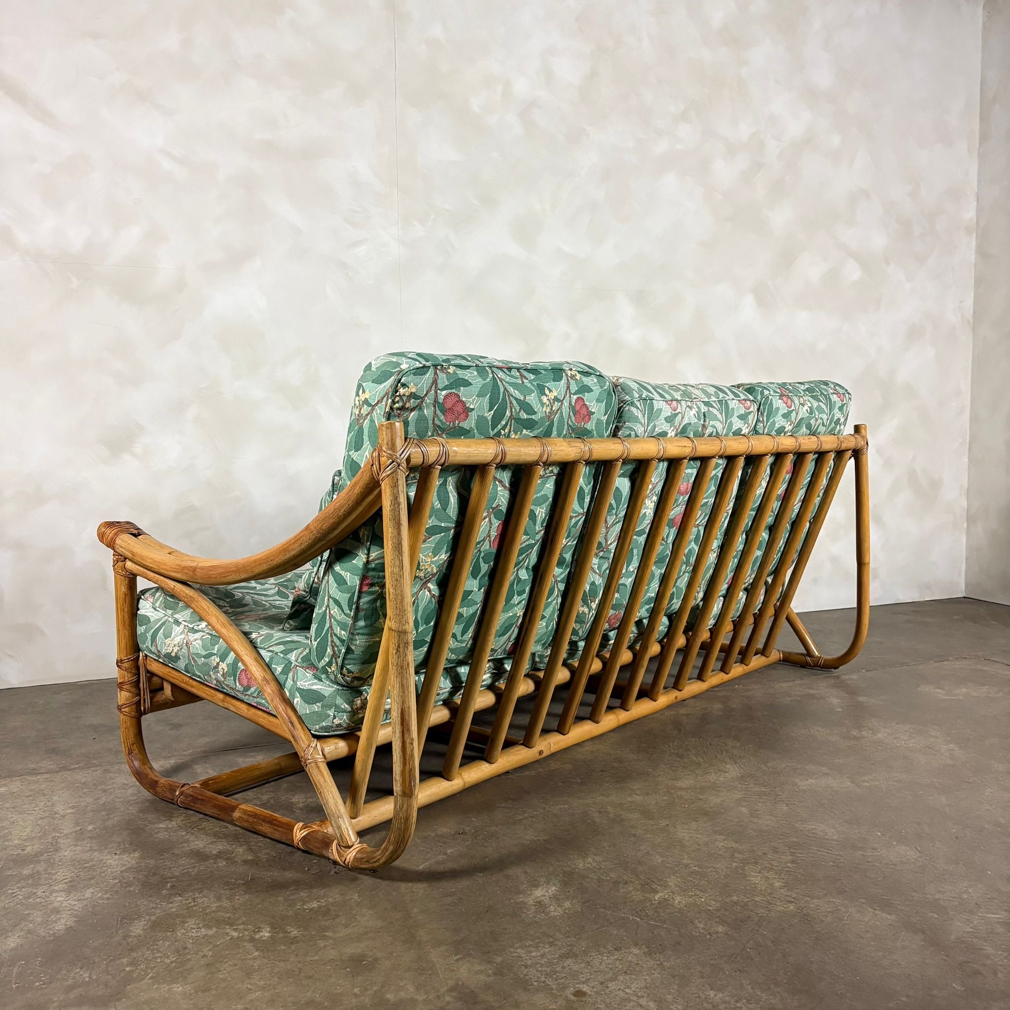 SOLD Mid Century Angraves Of Leicester Three Seater Sofa Invincible William Morris Bamboo Vintage Retro MCM