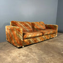 Mid Century Everest Orange Striped Geometric Lounge Suite - Three Seater Sofa, Armchairs & Coffee Tables Vintage Retro MCM