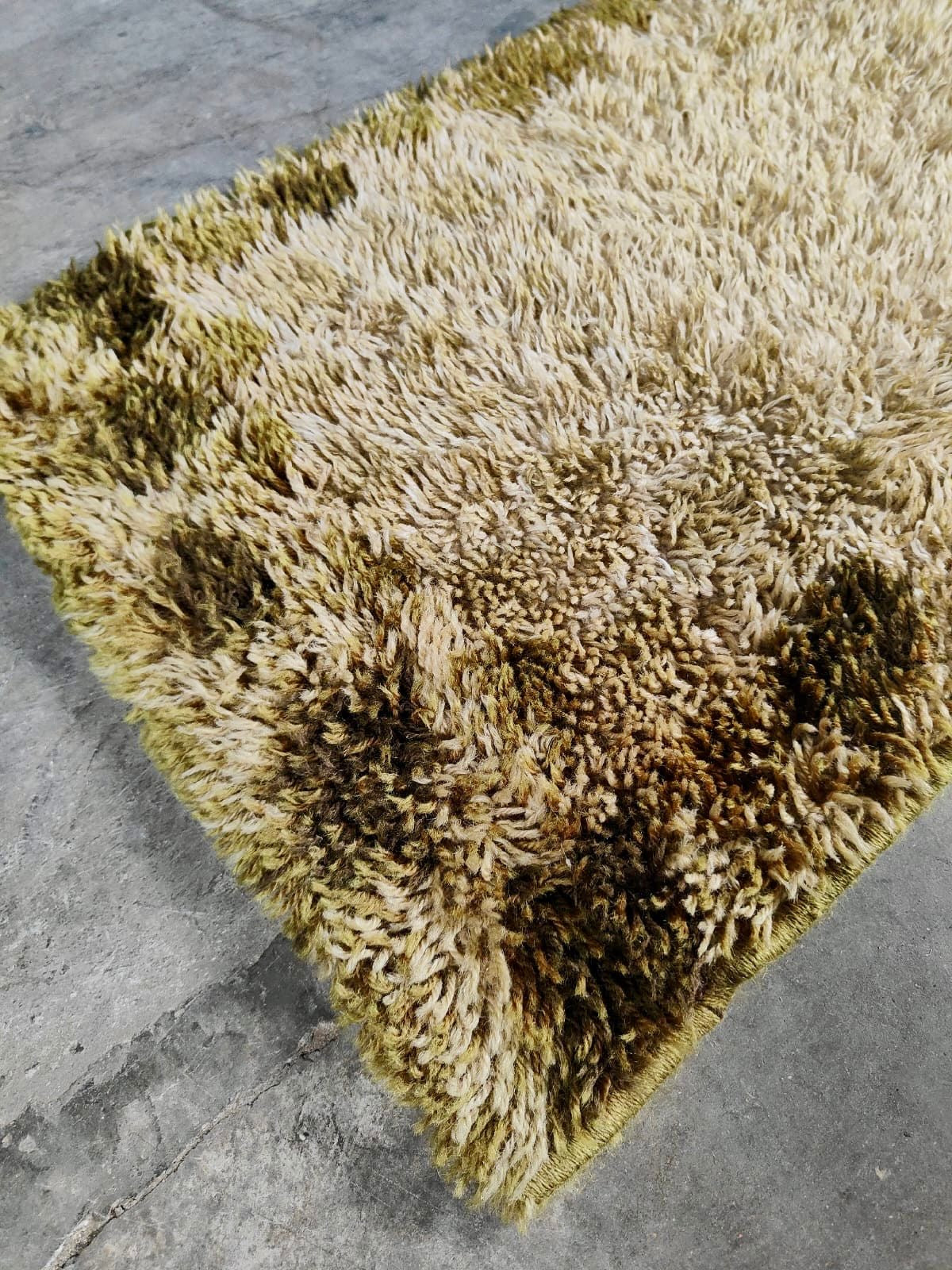 Mid Century Retro Brown Green Cream Rug Vintage Wool MCM