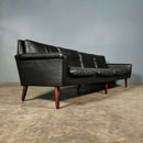 Black Leather Four Seater Sofa Danish 1960s Mid Century Vintage Retro MCM