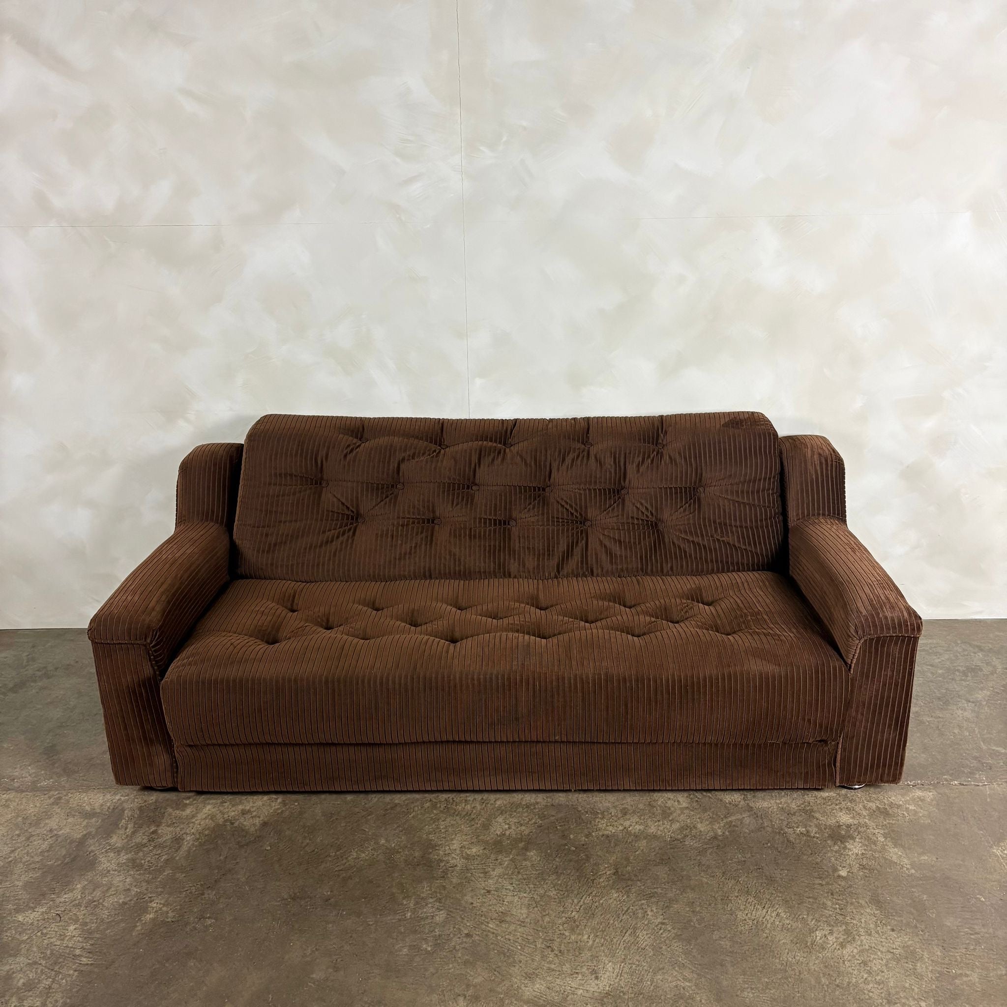 Brown Corduroy Three Seater Sofa Double Bed Mid Century Vintage Retro MCM