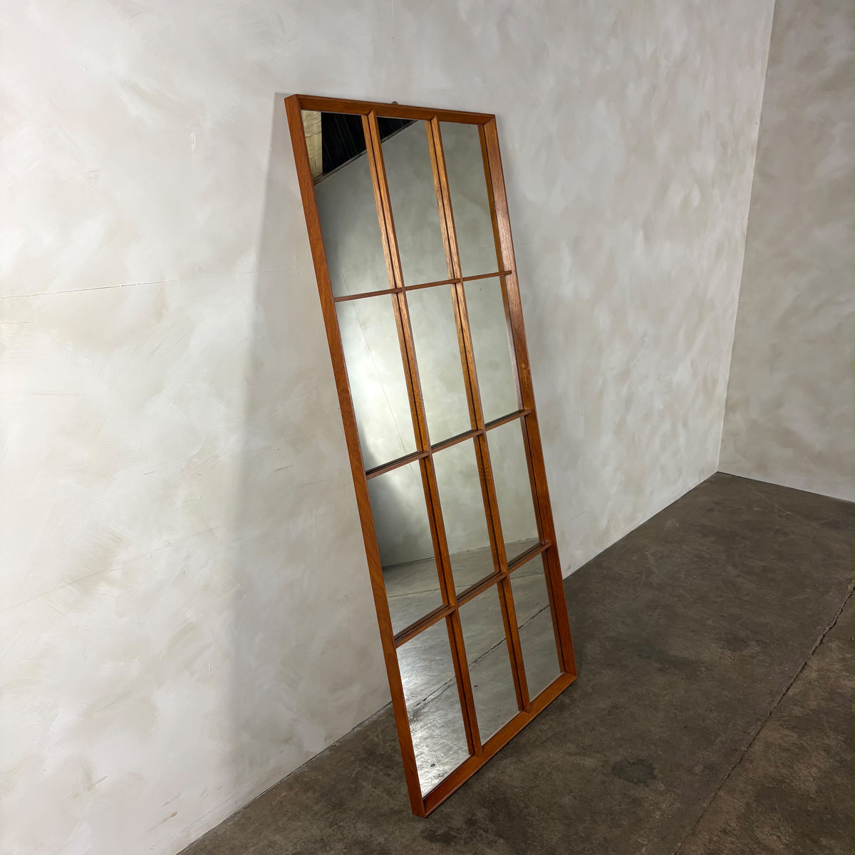 Large Danish Teak Grid Rectangle Mirror Mid Century Vintage Retro MCM