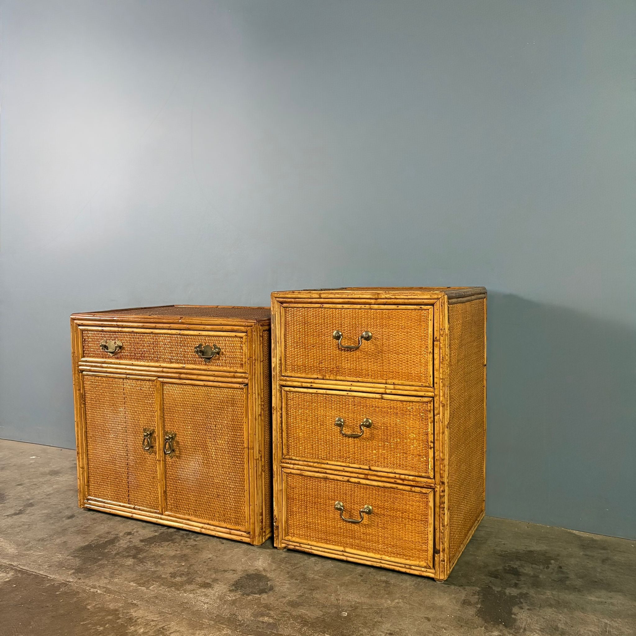 Pair Of Chest Of Drawers & Sideboard Retro Bamboo Rattan Boho Tiki Mid Century Vintage MCM