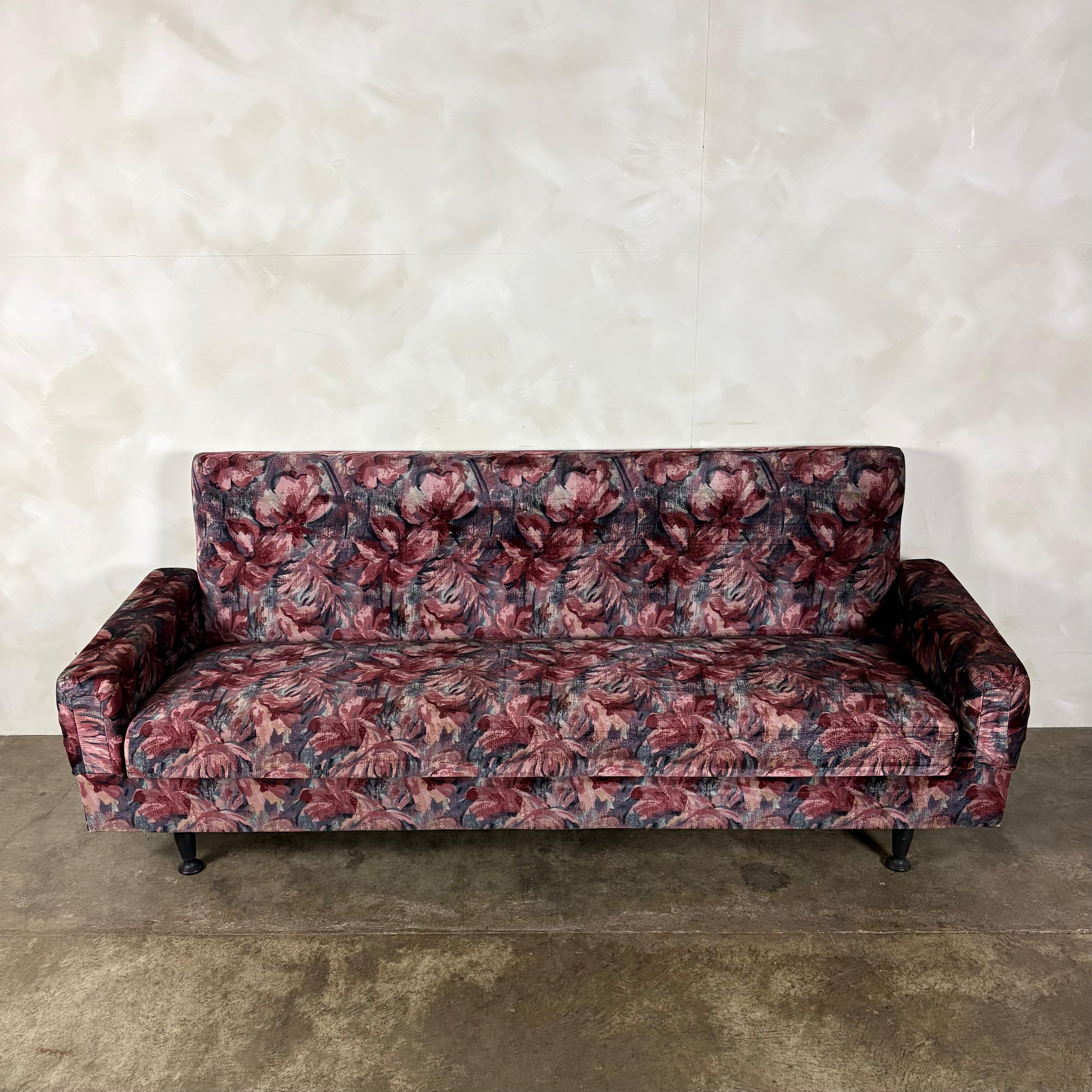 Floral Three Seater Sofa Bed Mid Century Vintage Retro MCM