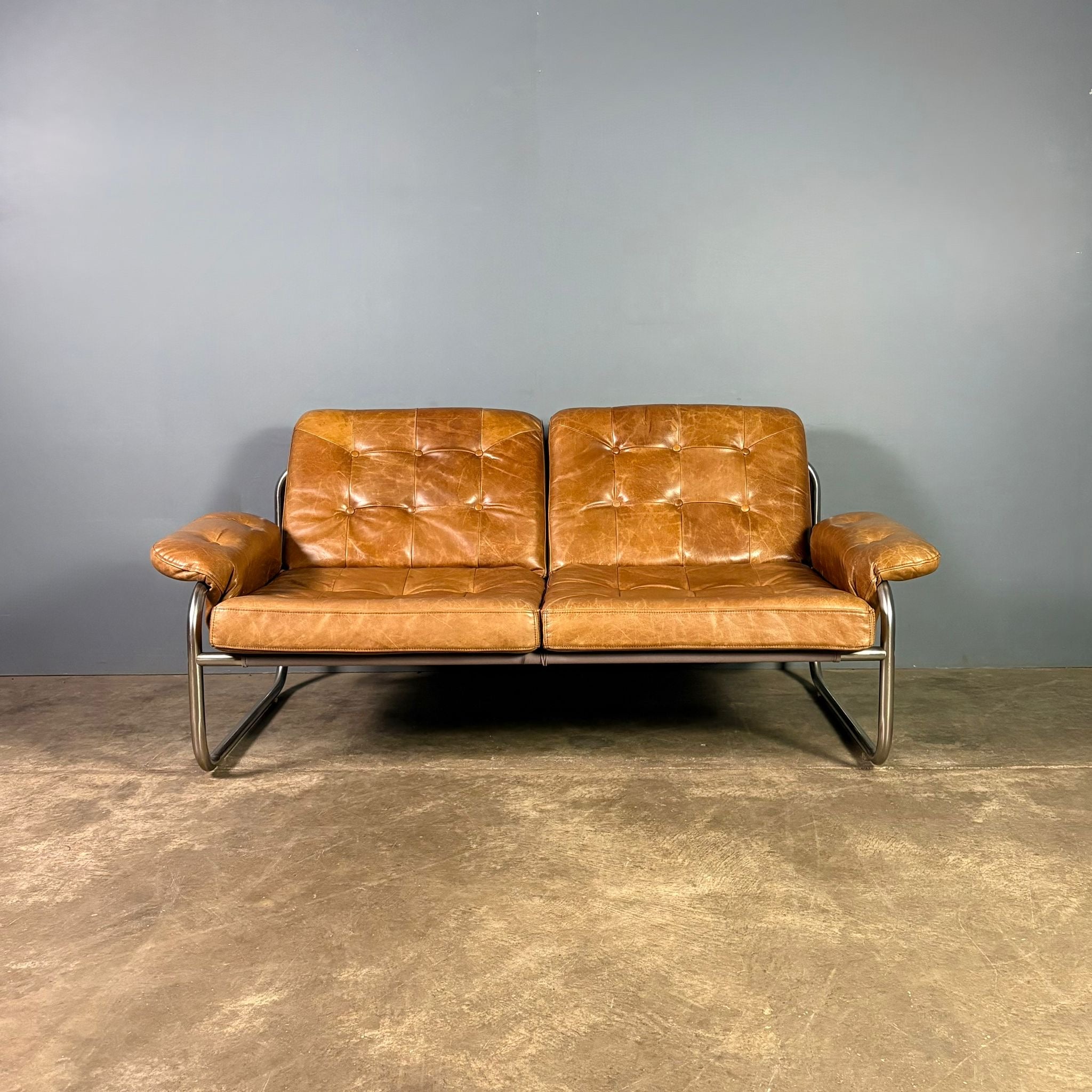 SOLD Two Seater Borkum Sofa By Johan Bertil Häggström Brown Leather Ikea Mid Century Vintage Retro MCM