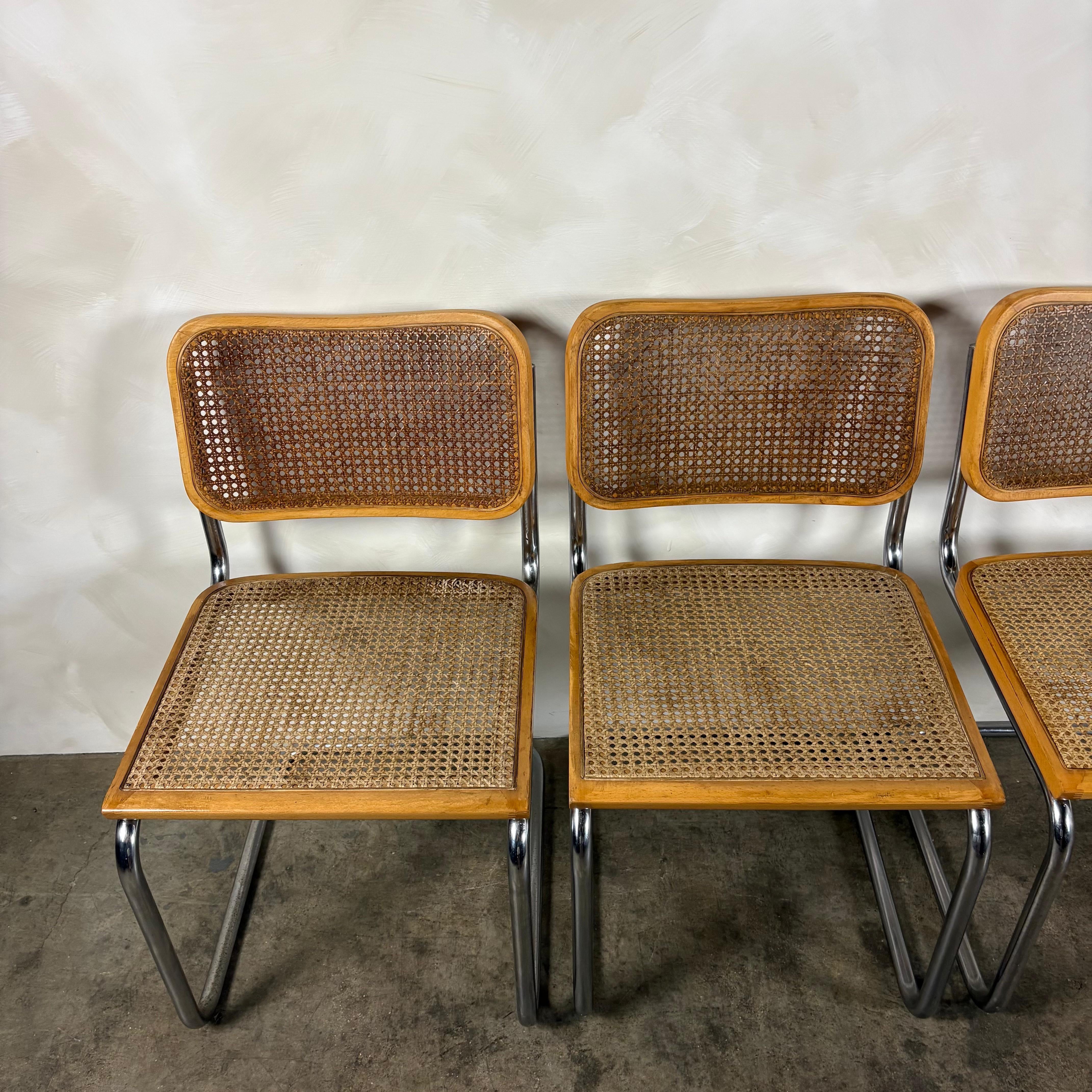 Four Marcel Breuer Cesca Brass Dining Chairs Mid Century Vintage Retro MCM