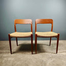 SOLD Pair Of Danish Model 75 Paper Cord Dining Chairs Niels Otto Møller JL Møllers Møbelfabrik Mid Century Vintage Retro MCM