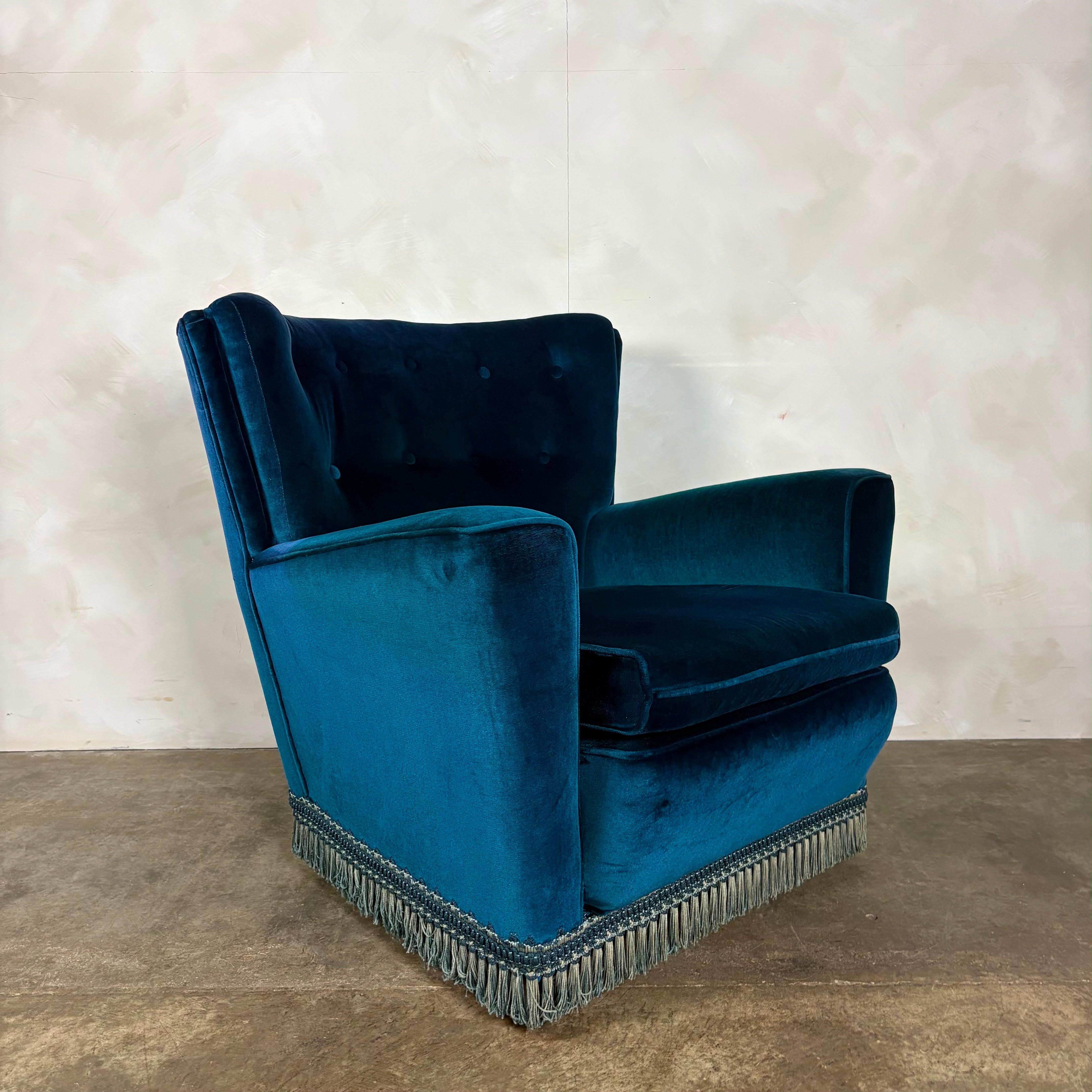 Mid Century Pair Of His & Her Blue Armchairs Vintage Retro MCM