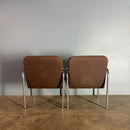 SOLD Pair Of Brown Wool Chrome Lounge Chairs Mid Century Vintage Retro MCM