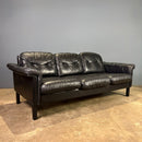 SOLD Black Leather Three Seater Sofa By Esko Pajamies For Asko Mid Century Vintage Retro MCM