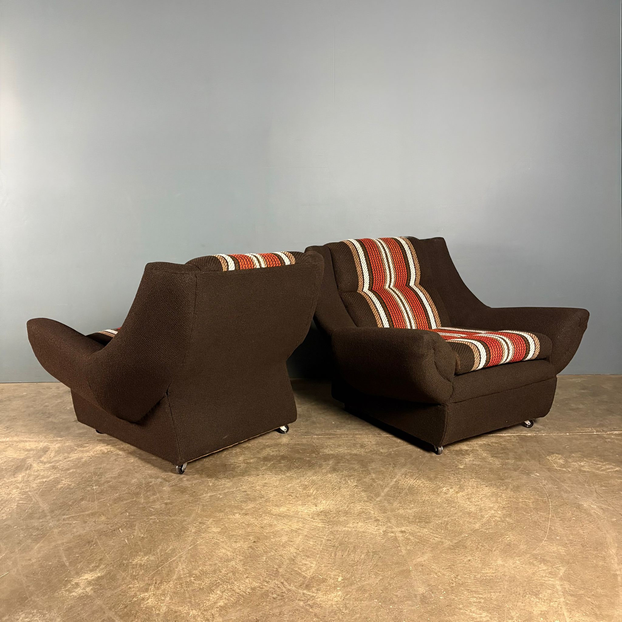 Mid Century Striped Brown Armchair Vintage Retro MCM