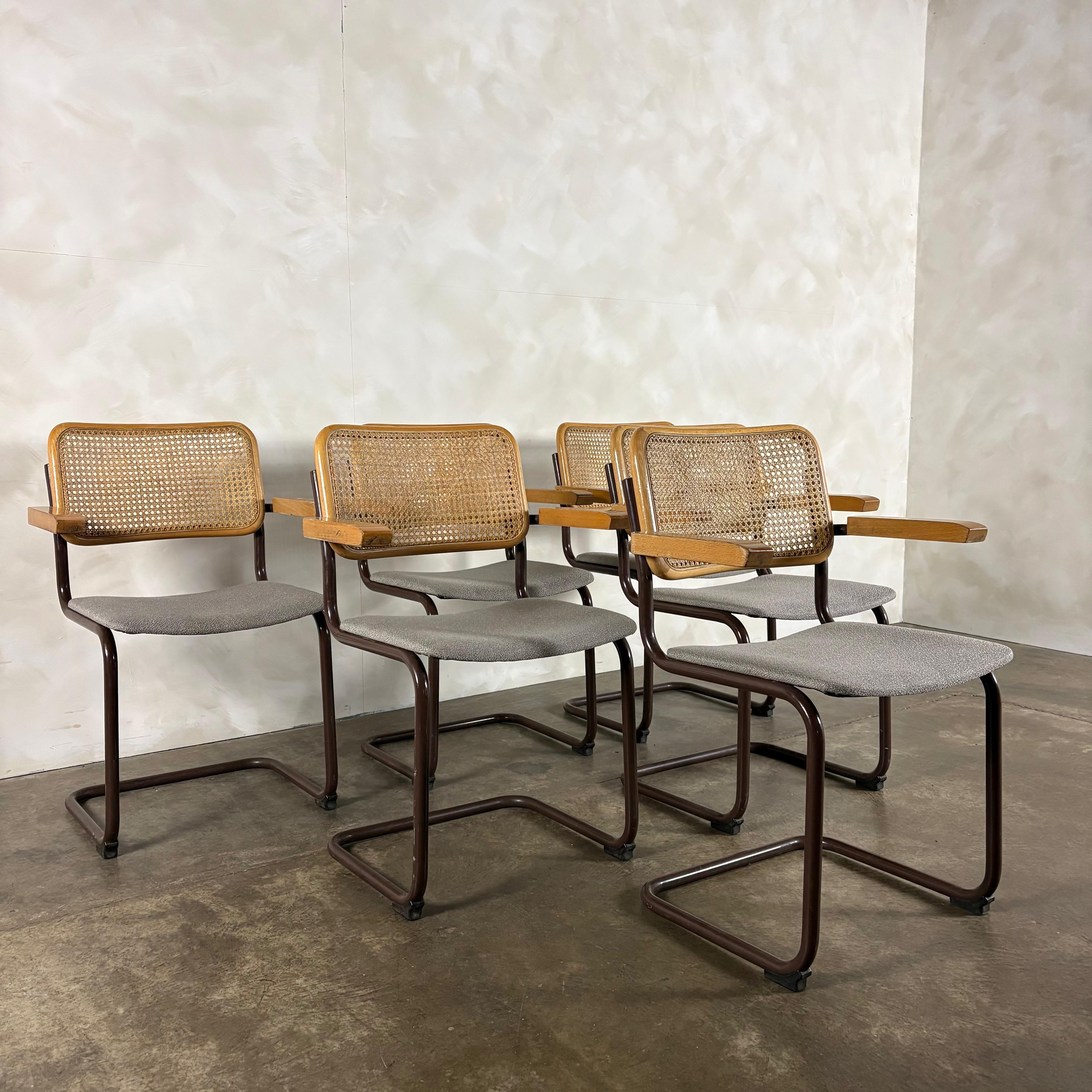 Six Brown Cesca Cane Rattan Marcel Breuer Dining Chairs Mid Century Vintage Retro MCM