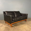 SOLD Mid Century Black Leather Åke Fribyter Swedish Two Seater Sofa Vintage Retro MCM
