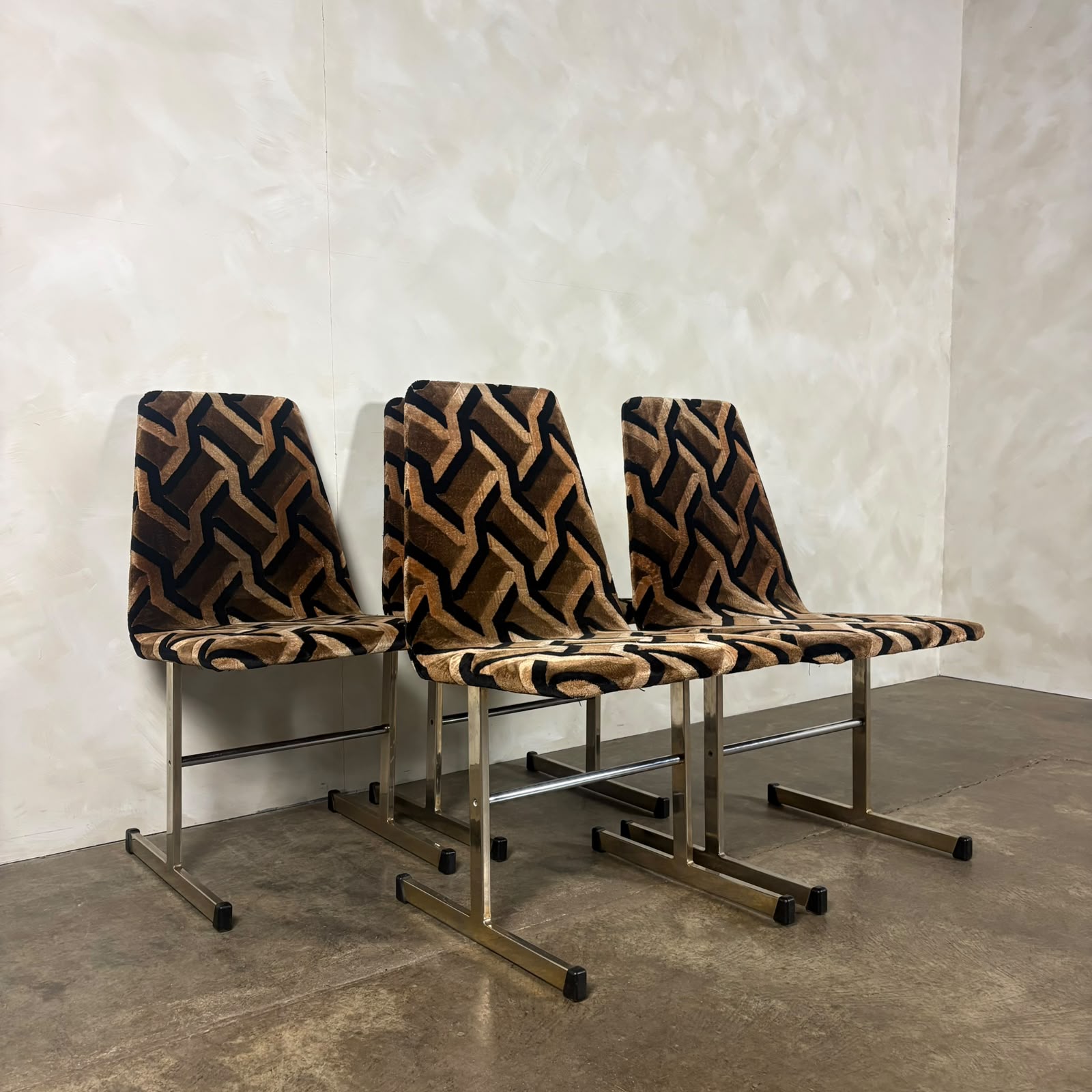Four Mid Century Pieff Lisse Chrome Geometric Dining Chairs Vintage Retro MCM