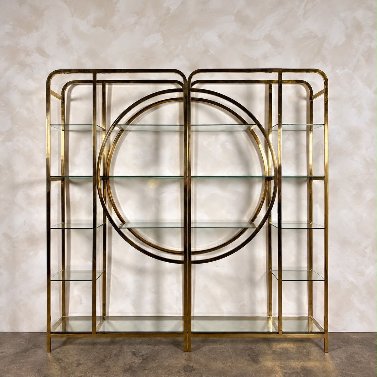 Pair Of Large Brass & Glass Milo Baughman Art Deco Etagerès Shelves Mid Century Vintage Retro MCM