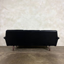 Black Leather Three Seater Sofa Danish 1960s Mid Century Vintage Retro MCM