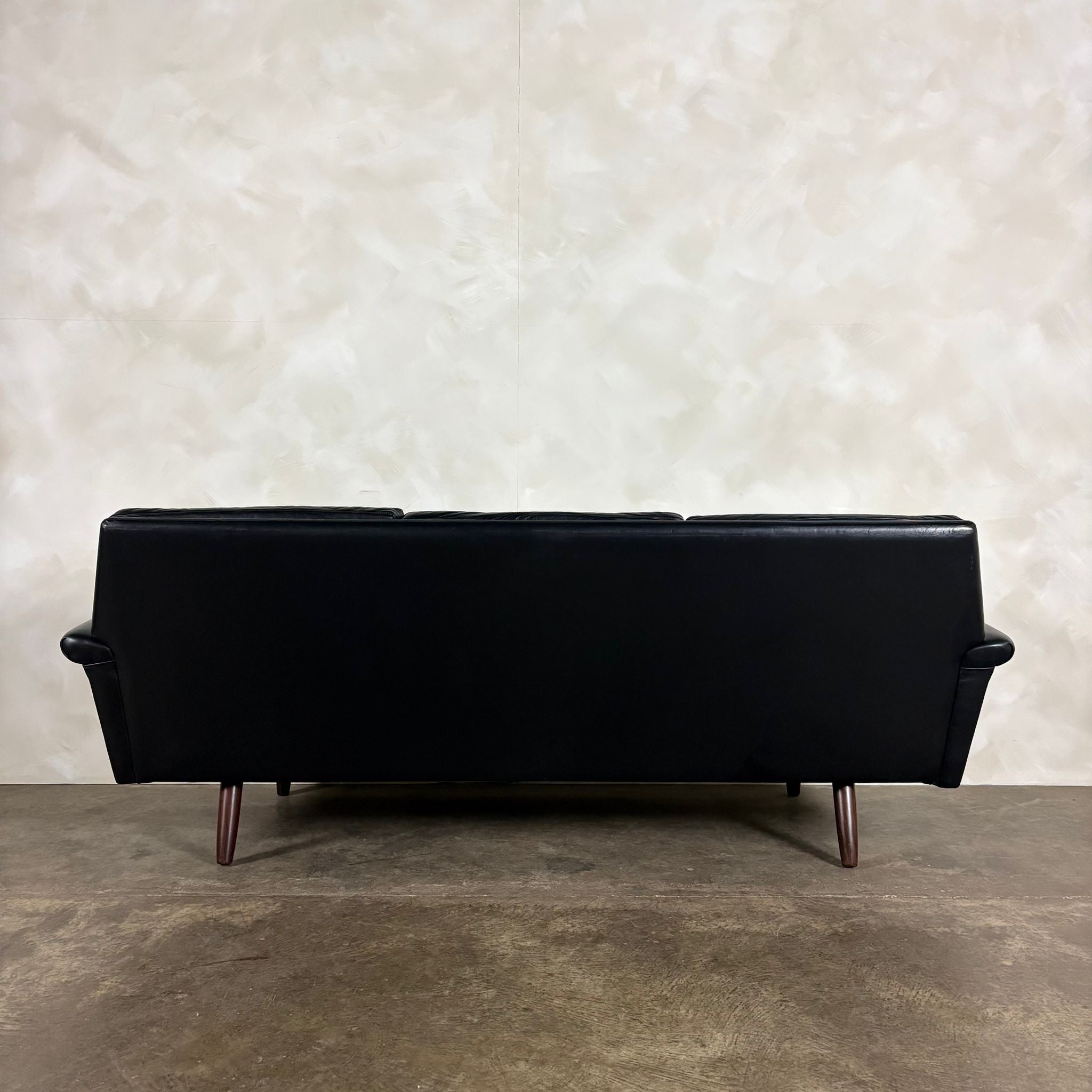 Black Leather Three Seater Sofa Danish 1960s Mid Century Vintage Retro MCM