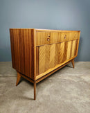 SOLD Mid Century Walnut Her Century Herringbone Pattern Geometric Sideboard Vintage Retro MCM