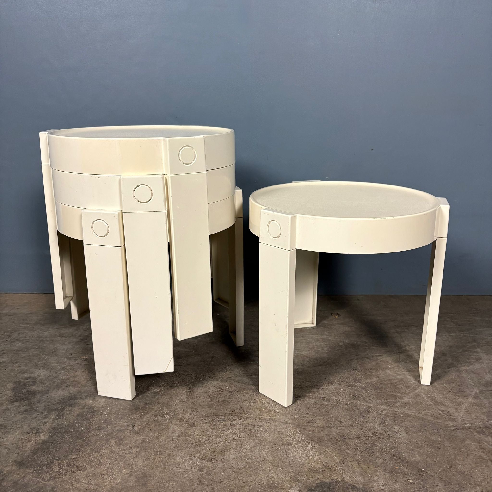 Set Of Four White Stacking Side Tables Mid Century Vintage Retro MCM