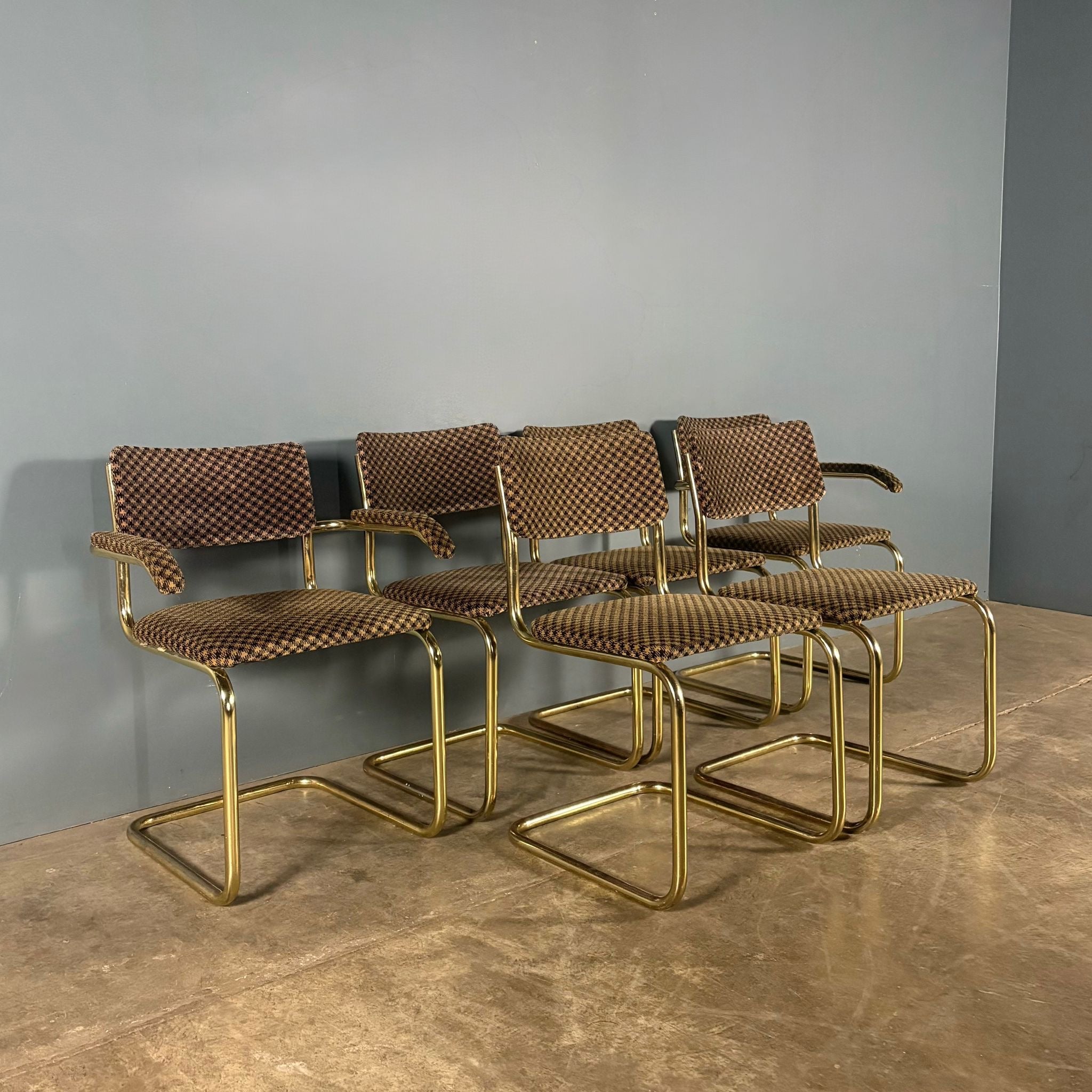 Six Marcel Breuer Cesca Brass Dining Chairs Mid Century Vintage Retro MCM