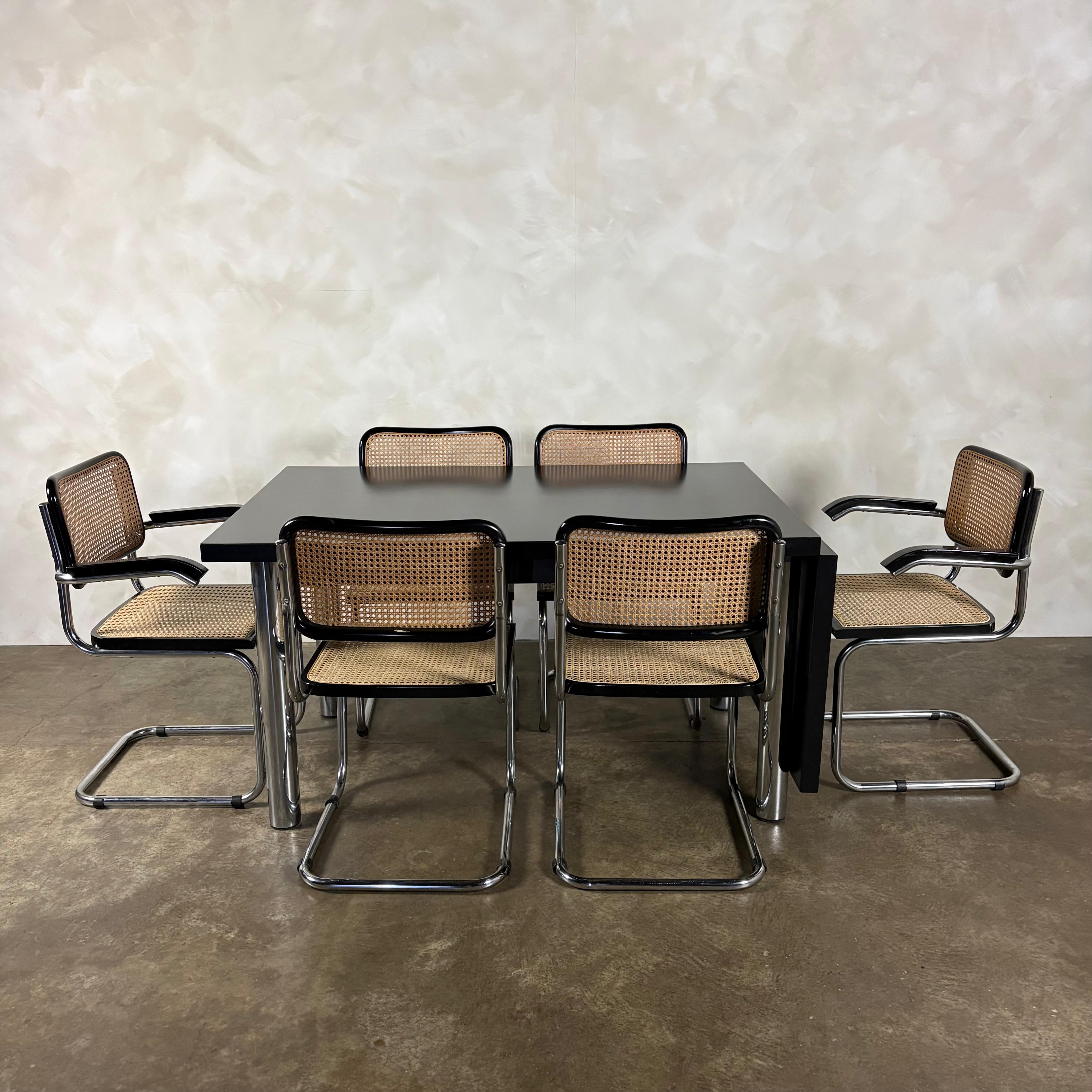 Six Black Marcel Breuer Cesca Bauhaus Dining Chairs With Matching Extending Dining Table Mid Century Vintage Retro MCM