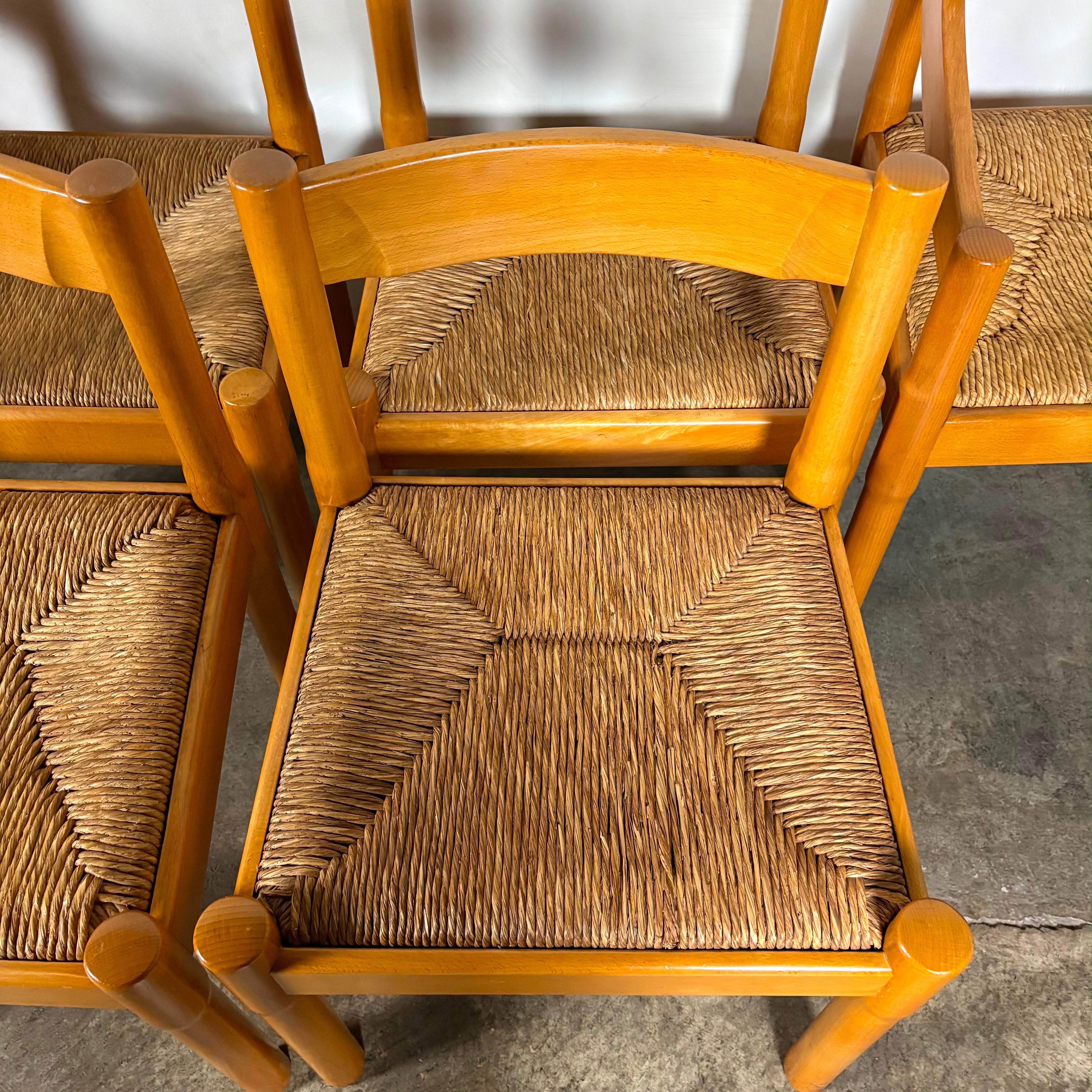 Set Of Six Carimate Rush & Beech Dining Chairs  Vico Magistretti Cassina Habitat Mid Century Vintage Retro MCM
