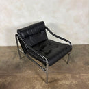 Pair Of Pieff Beta Lounge Chairs In Black Leather Mid Century Vintage Retro MCM