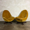 Pair Of Greaves & Thomas Yellow Mustard Egg Swivel Lounge Chairs Mid Century Vintage Retro MCM