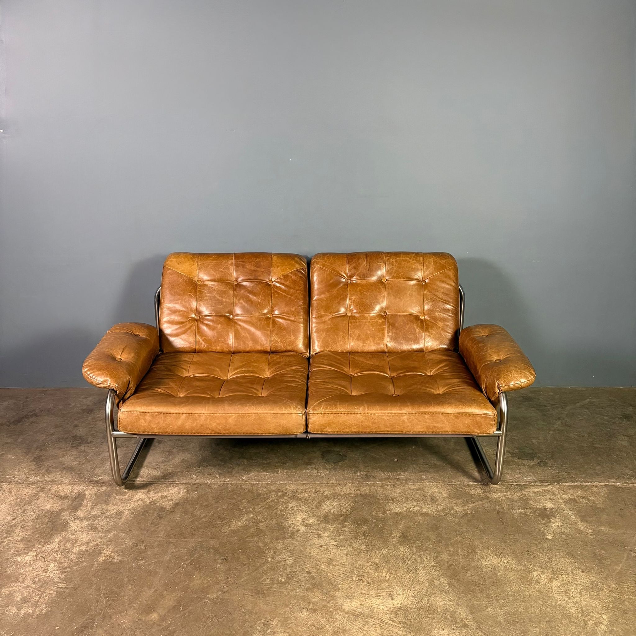 SOLD Two Seater Borkum Sofa By Johan Bertil Häggström Brown Leather Ikea Mid Century Vintage Retro MCM