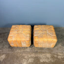 Pair Of Matching De Sede Style Distressed Patchwork Leather Footstools/Ottomans/Pouffes Mid Century Vintage Retro MCM
