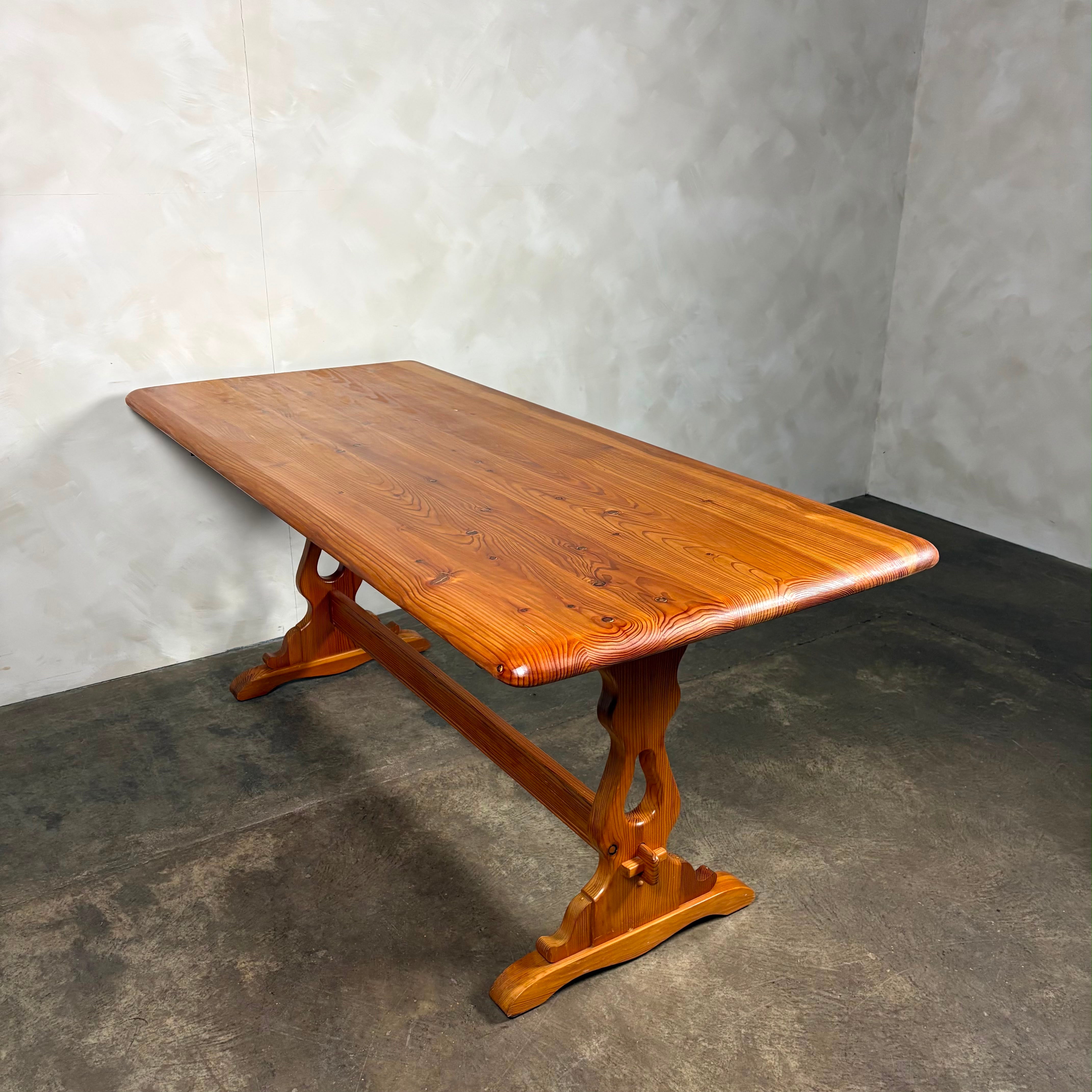 Pine Brutalist Dining Table Confectionery Kitchen Trestle Mid Century Vintage Retro MCM