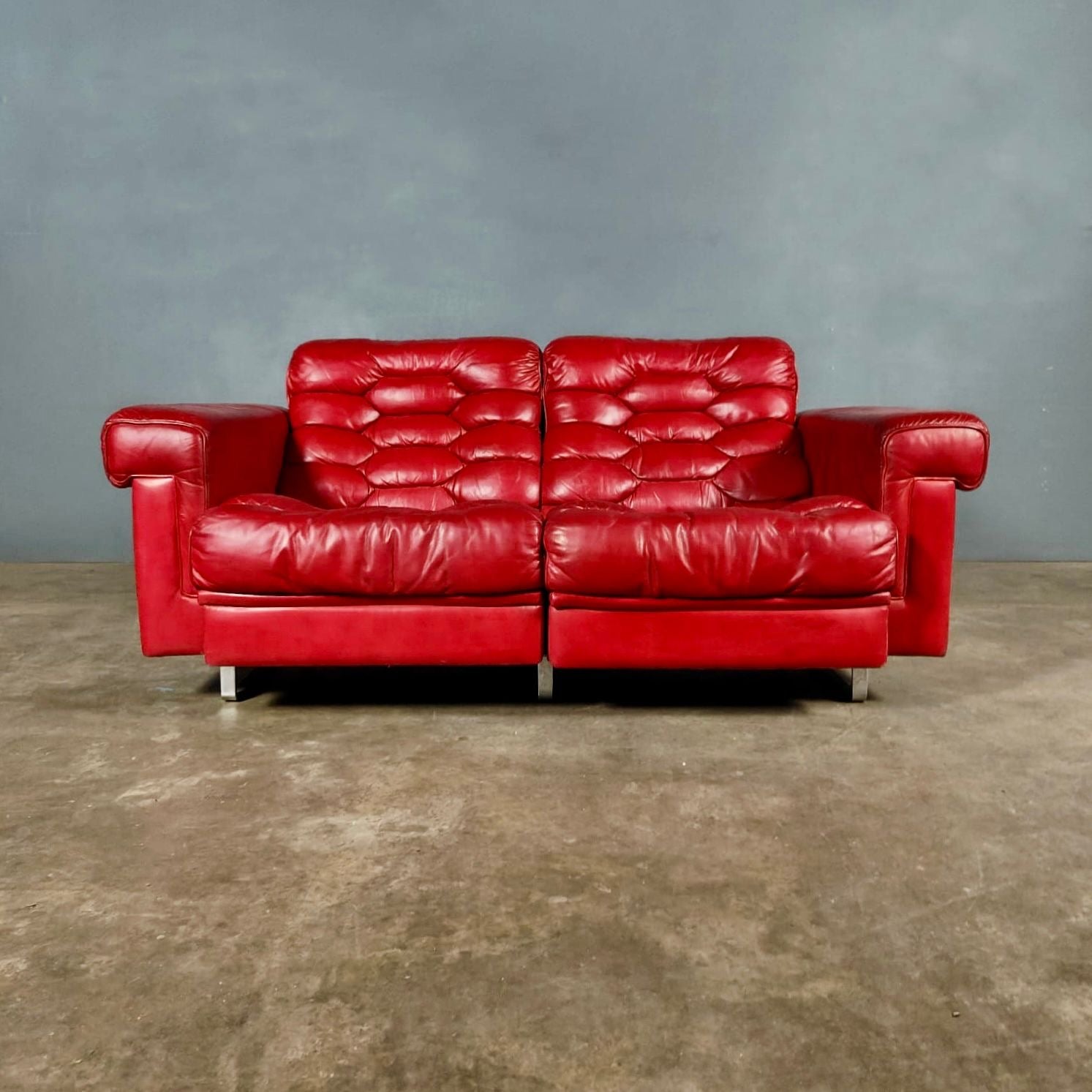 Reclining Two Seater Sofa De Sede DS-P Leather By Robert Haussmann Switzerland 1971 Mid Century Vintage Retro MCM