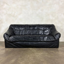 Black Leather Three Seater Sofa Mid Century Vintage Retro MCM