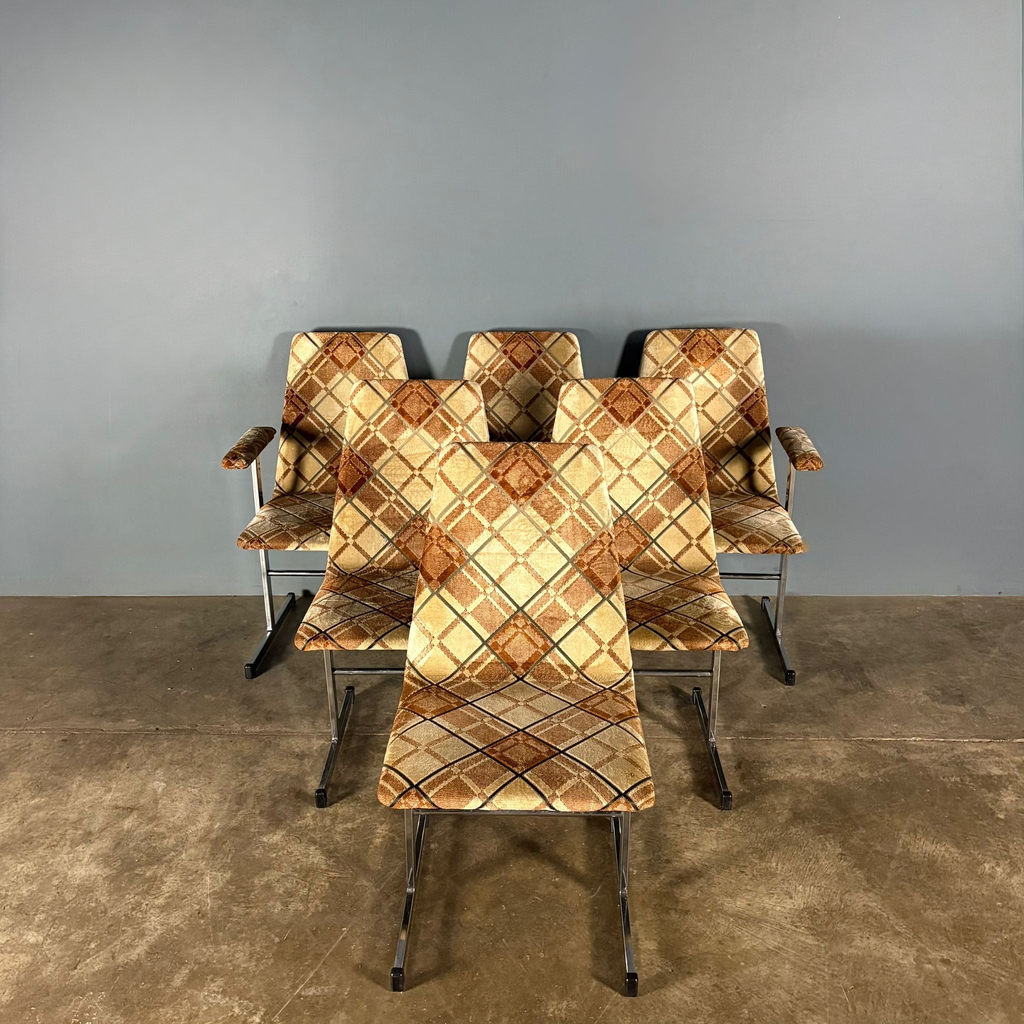 6 x Mid Century Pieff Lisse Chrome Geometric Dining Chairs Vintage Retro MCM