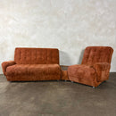 SOLD Mid Century Modular Brown Two Seater Sofa Bed & Armchair With Coffee Table Vintage Retro MCM