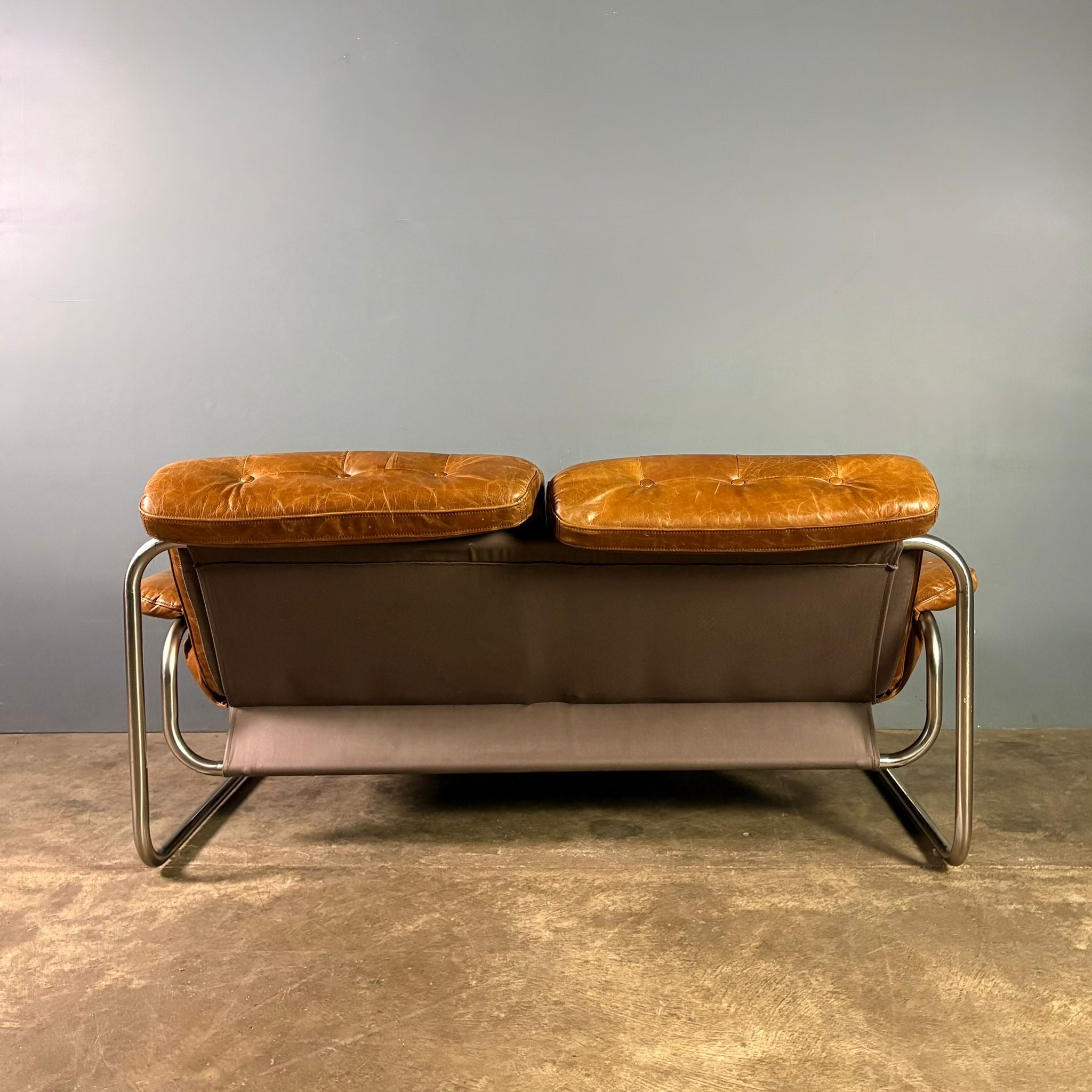 SOLD Two Seater Borkum Sofa By Johan Bertil Häggström Brown Leather Ikea Mid Century Vintage Retro MCM