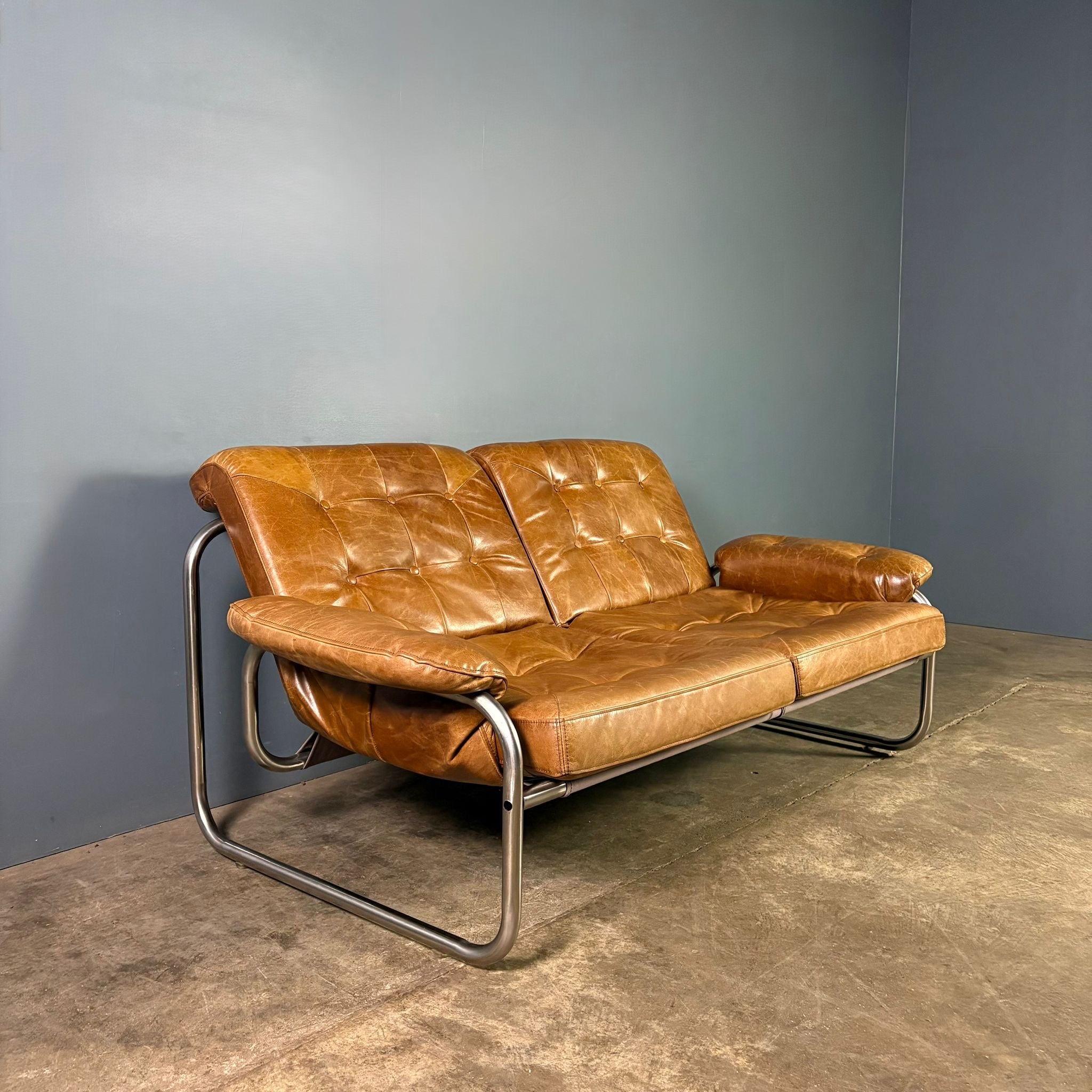 SOLD Two Seater Borkum Sofa By Johan Bertil Häggström Brown Leather Ikea Mid Century Vintage Retro MCM