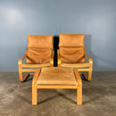 SOLD Pair Of Vintage Ikea Poäng Poem Armchairs & Matching Footstool Tan Brown Leather Mid Century Retro MCM