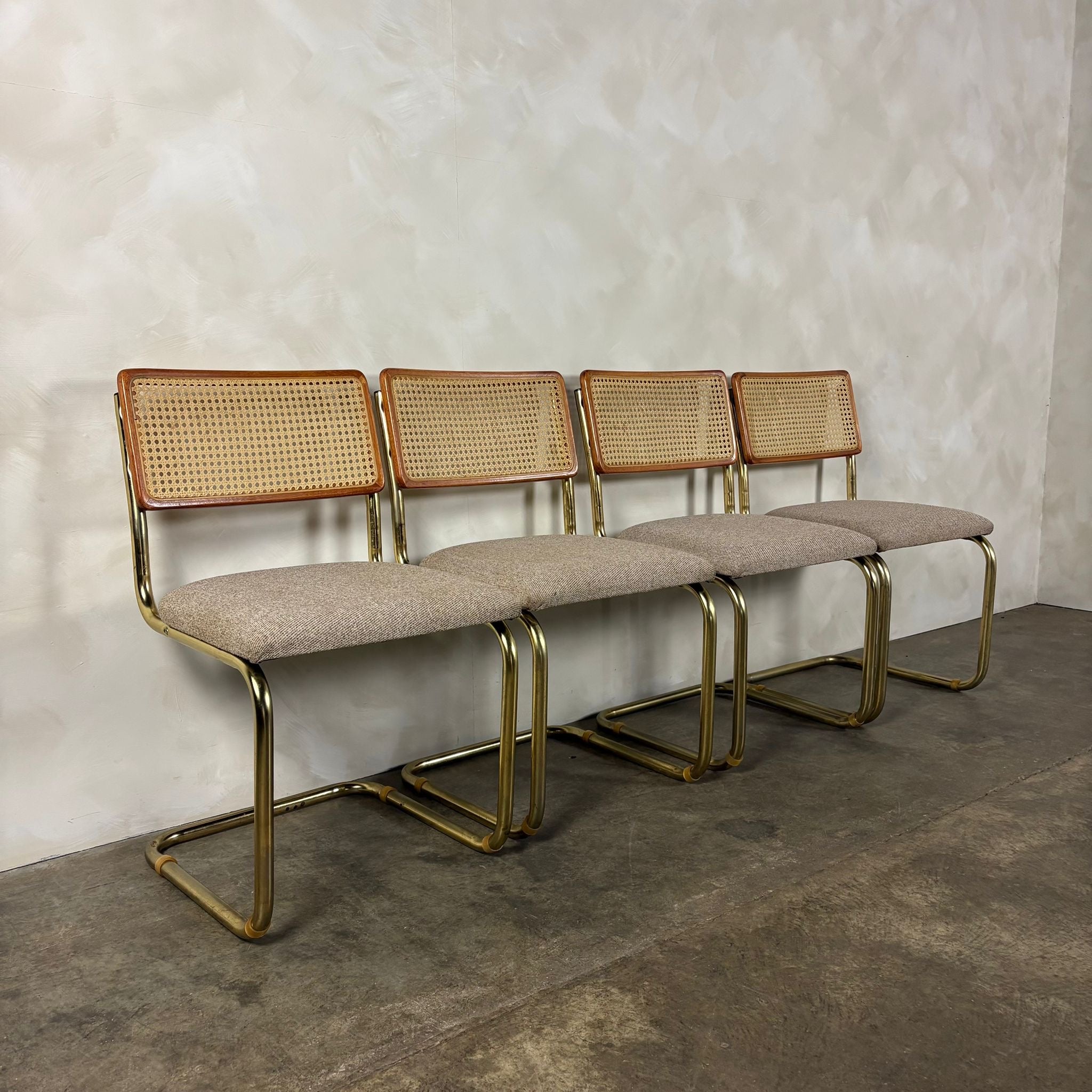 Four Marcel Breuer Cesca Brass & Beech Dining Chairs Mid Century Vintage Retro MCM