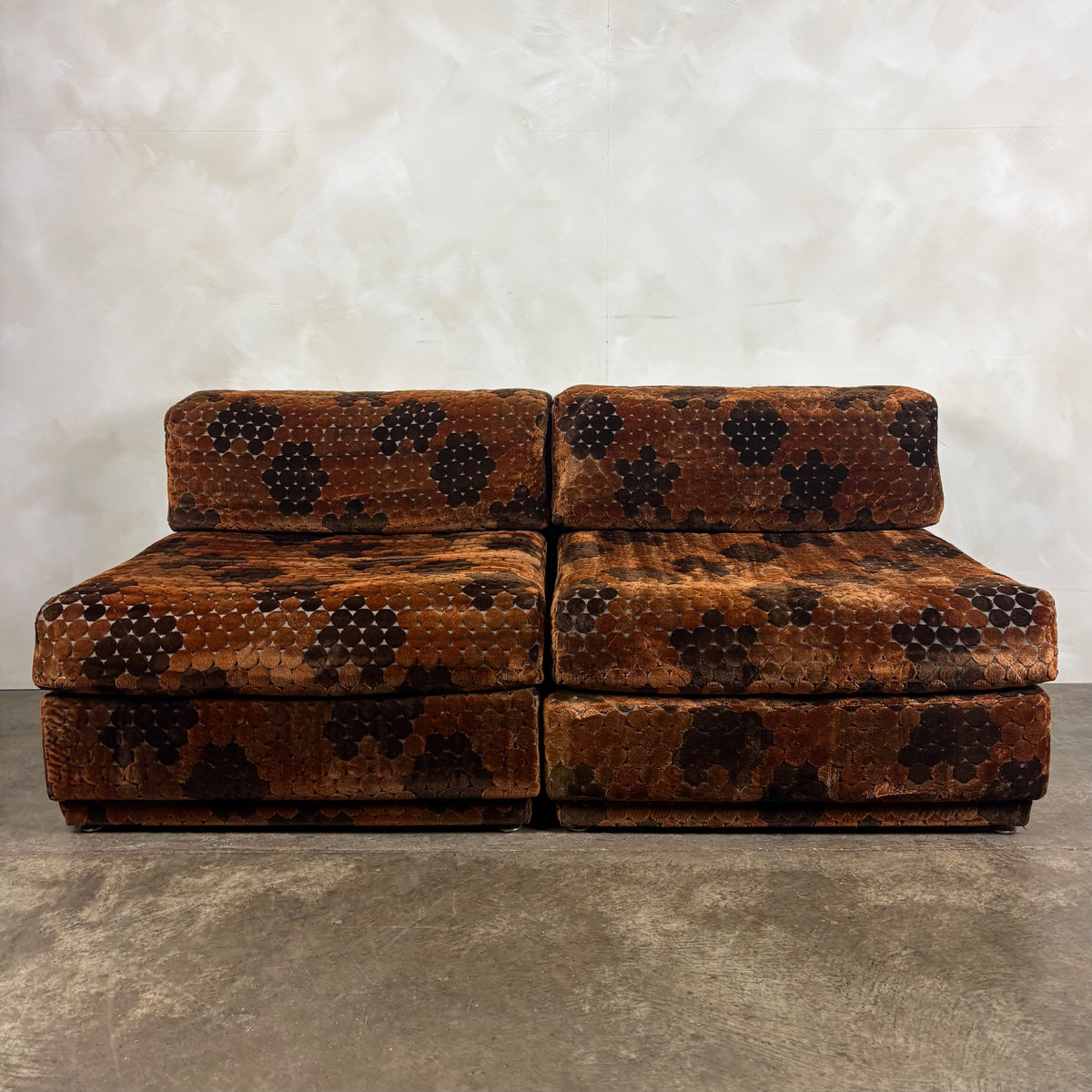 SOLD Pieff Modular Orange Geometric Two Seater Sofa/Lounge Chairs 1970s Mid Century Vintage Retro MCM