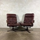 Pair Of Scandinavian Brown Leather Lounge Chairs Mid Century Vintage Retro MCM