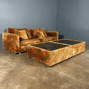 Mid Century Everest Orange Striped Geometric Lounge Suite - Three Seater Sofa, Armchairs & Coffee Tables Vintage Retro MCM